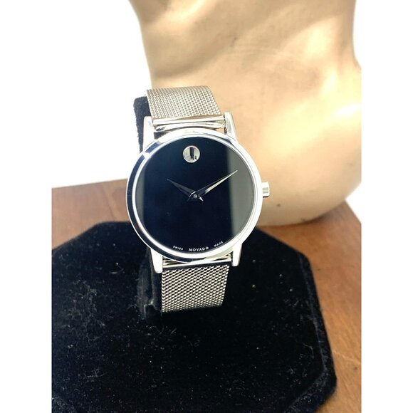 Movado Women\'s Watch 0607220 Black Dial Swiss Quartz 28mm Silver Mesh Band main image 12